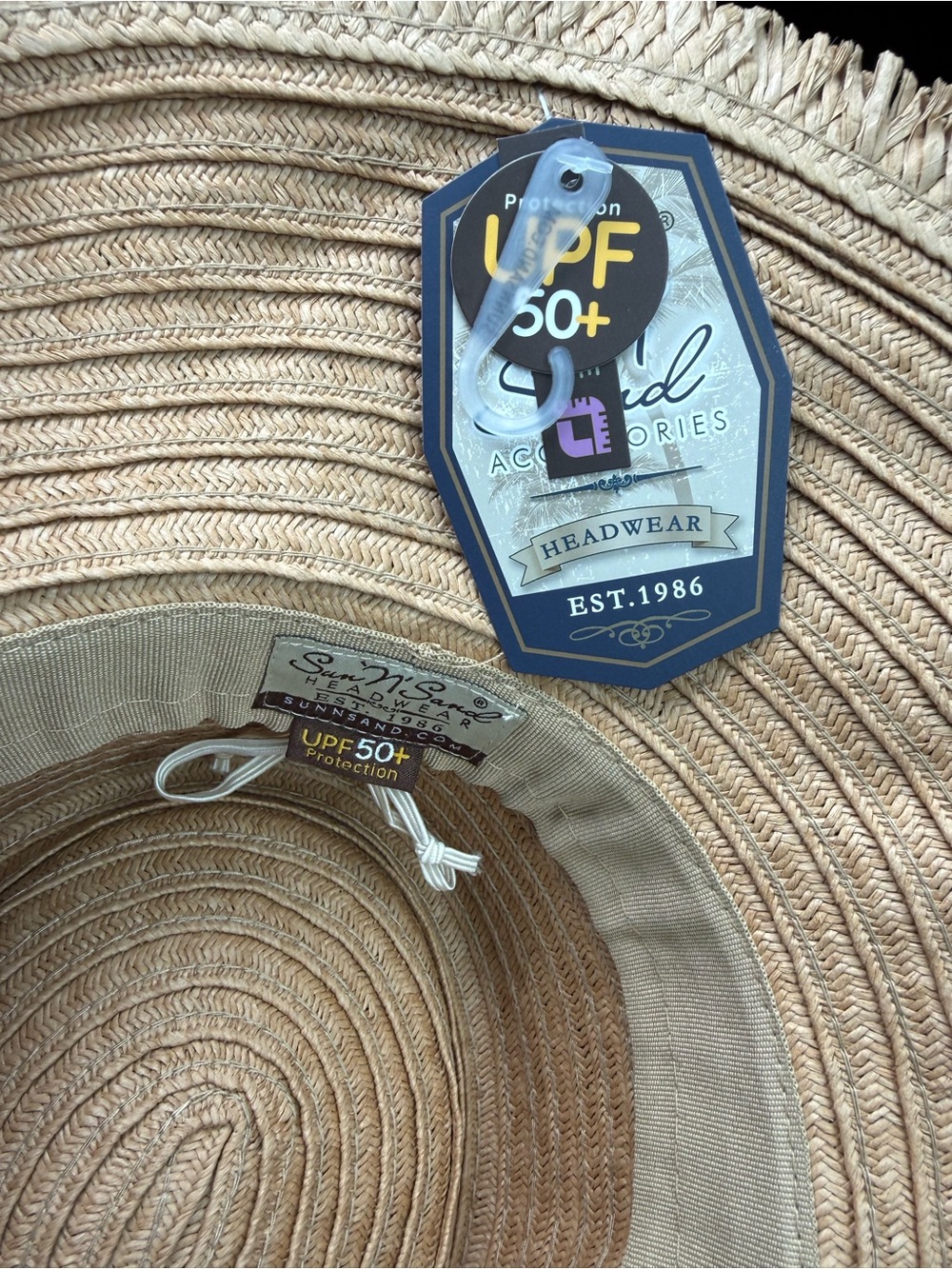 Sun n Sand Women's Tan Paperbraid Floppy Hat with Black Band NWT - Picture 2 of 5